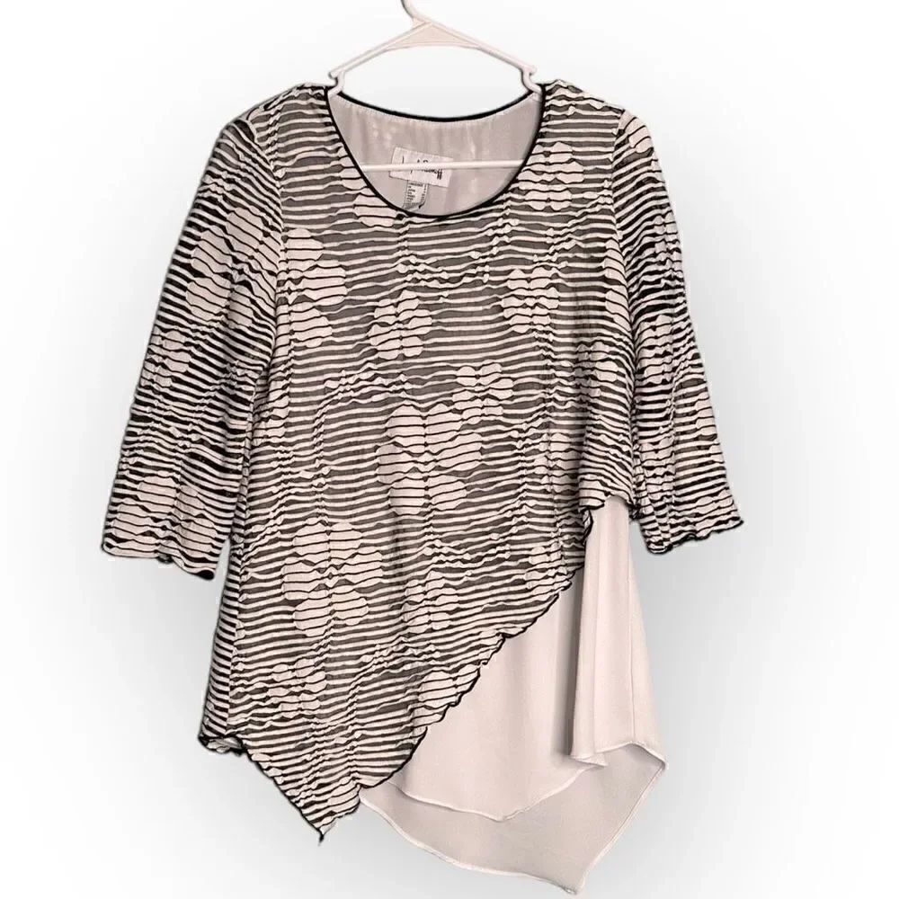 Joseph Ribkoff Black-Ecru Floral striped sheer overlay Tunic Style 202181 Size 2